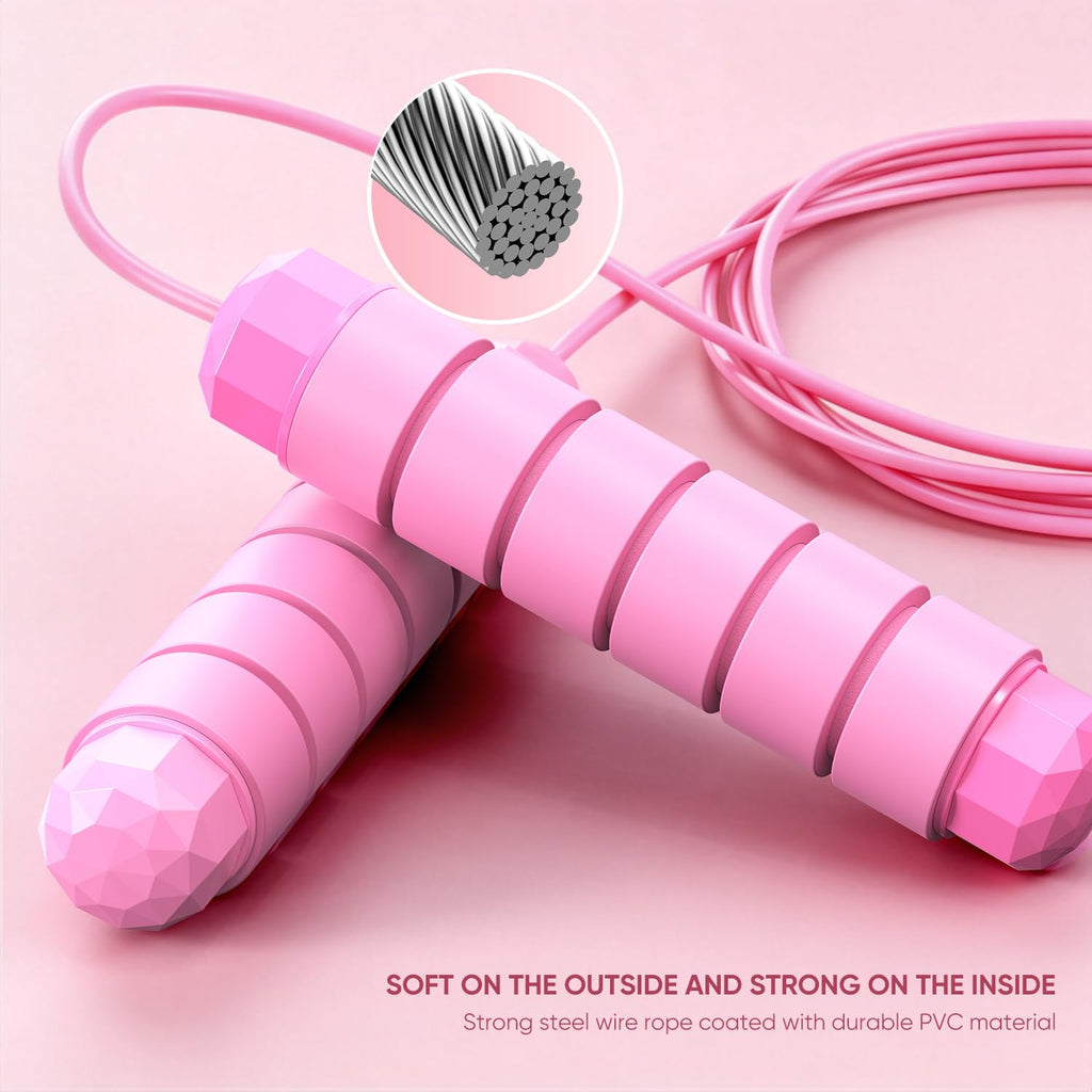 Jump Rope, Tangle-Free Rapid Speed Jumping Rope Cable with Ball Bearings for Women, Men & Kids, Adjustable Steel Jump Rope with Foam Handles for Home Gym Exercise Fitness Workout Equipment & Slim Body
