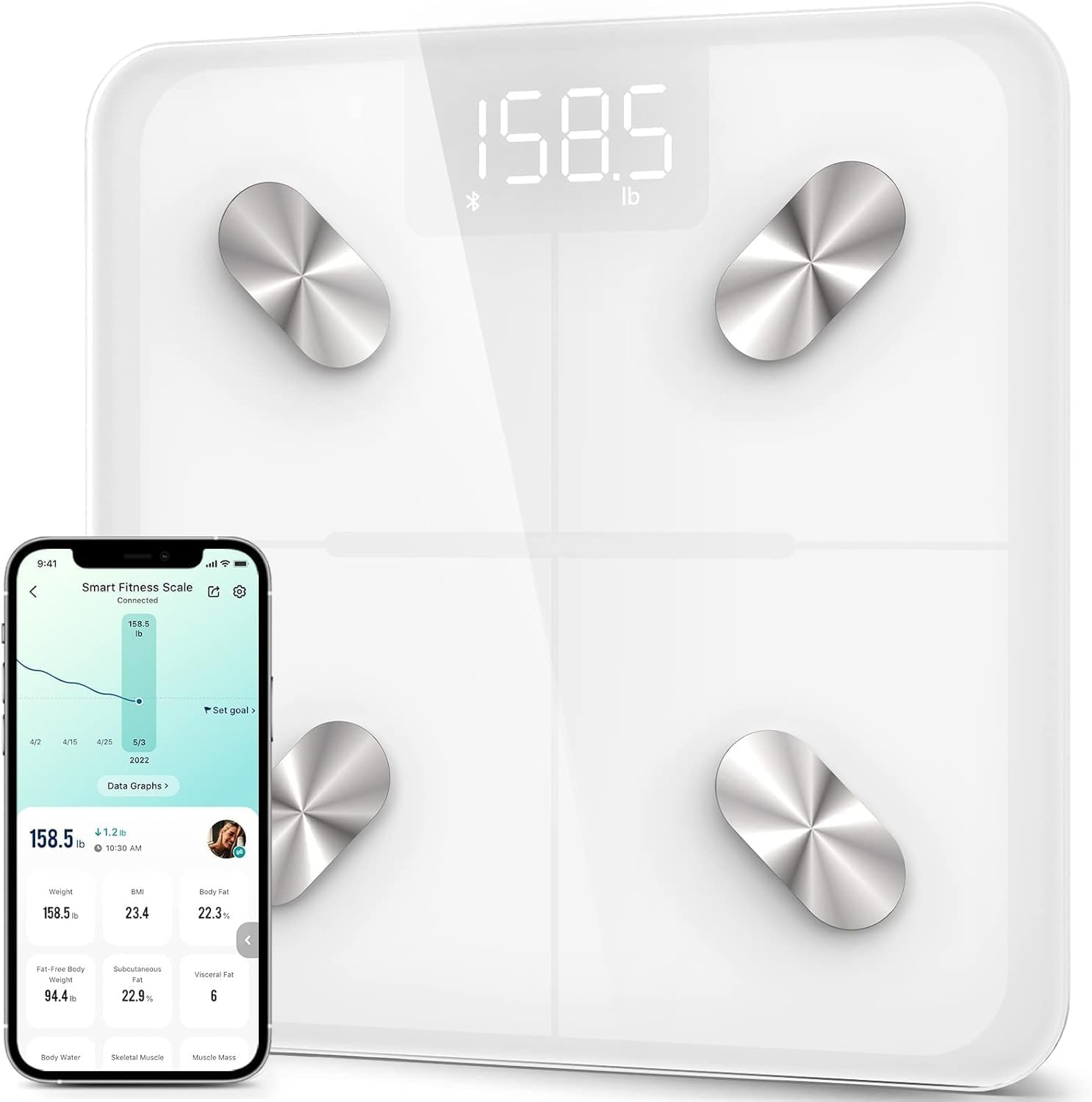 Etekcity Smart Scale for Body Weight, FSA&HSA Eligible, Bathroom Digital Weighing Scale with BMI, Body Fat, Muscle Mass, Accurate Bluetooth Home User Health Equipment Sync Apps, LED, Tempered glass