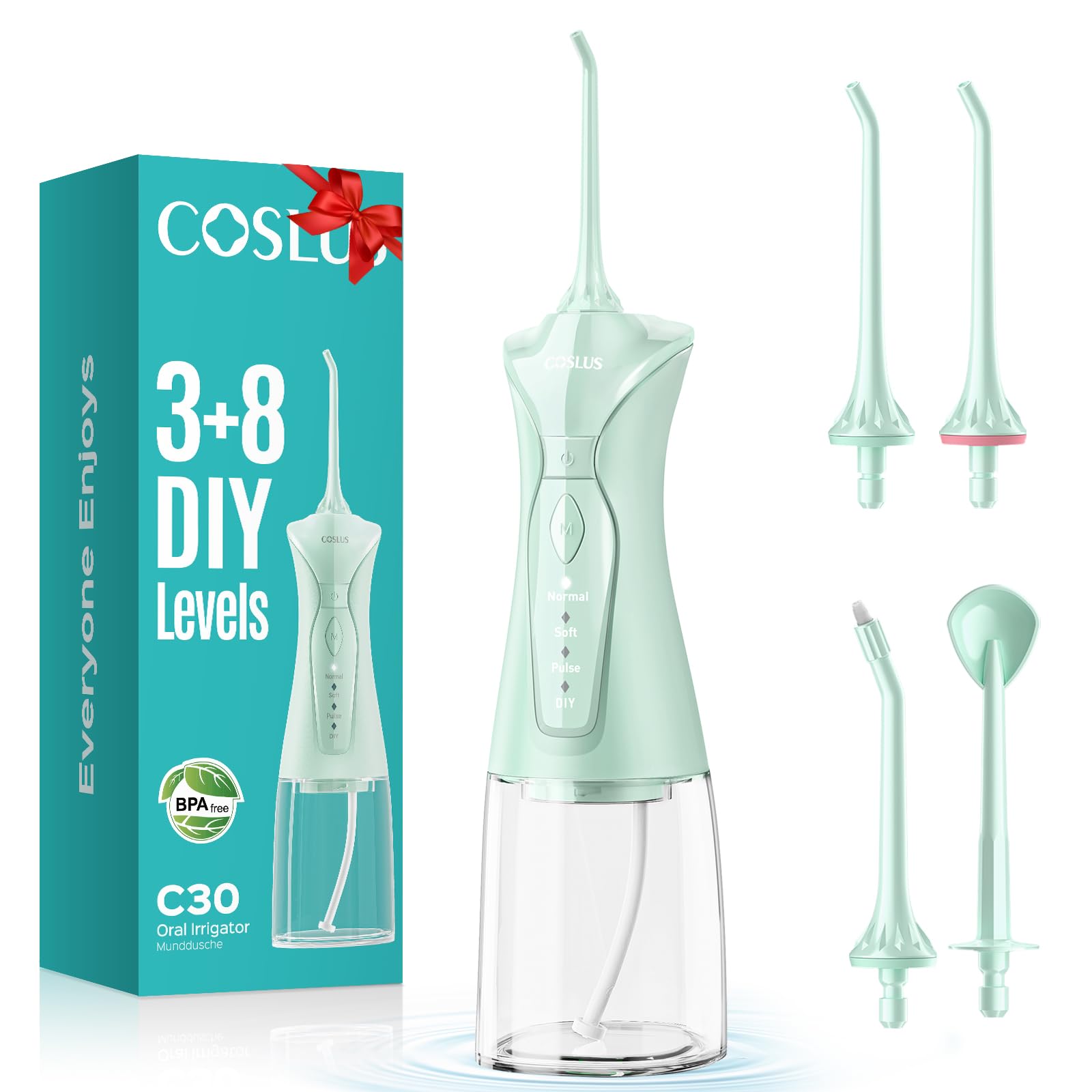 COSLUS Water Dental Flosser Pick for Teeth C30(FC5360): 4 Modes Cordless Portable 300ML Larger Tank Water Teeth Cleaner IPX7 Waterproof Flossing Cleaning Picks for Home Travel Black