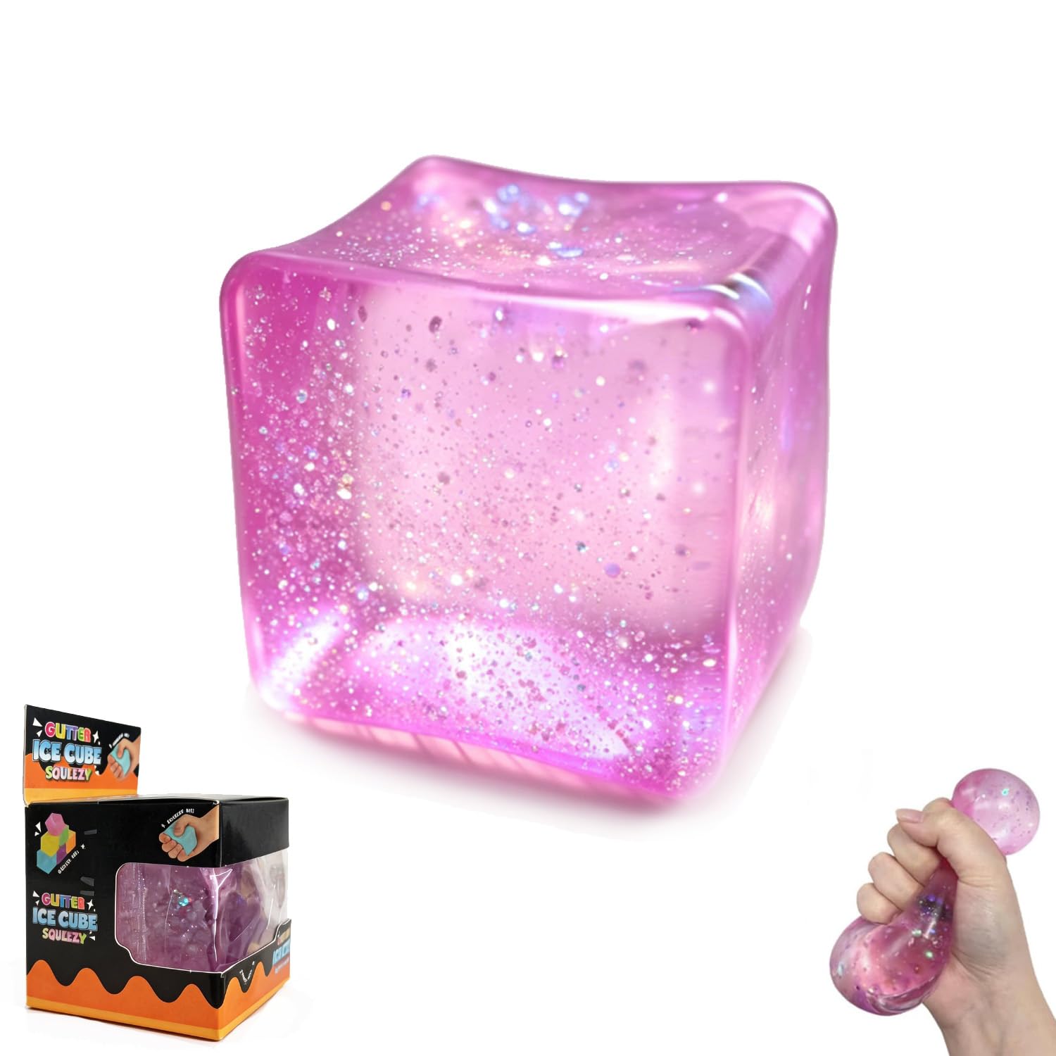 Premium Block Cube Squishy – Ice Cube Squishies for Adults, Slow Rising Stress Cube, Sensory Fidget for Stress Relief, Focus & Play(Pink)