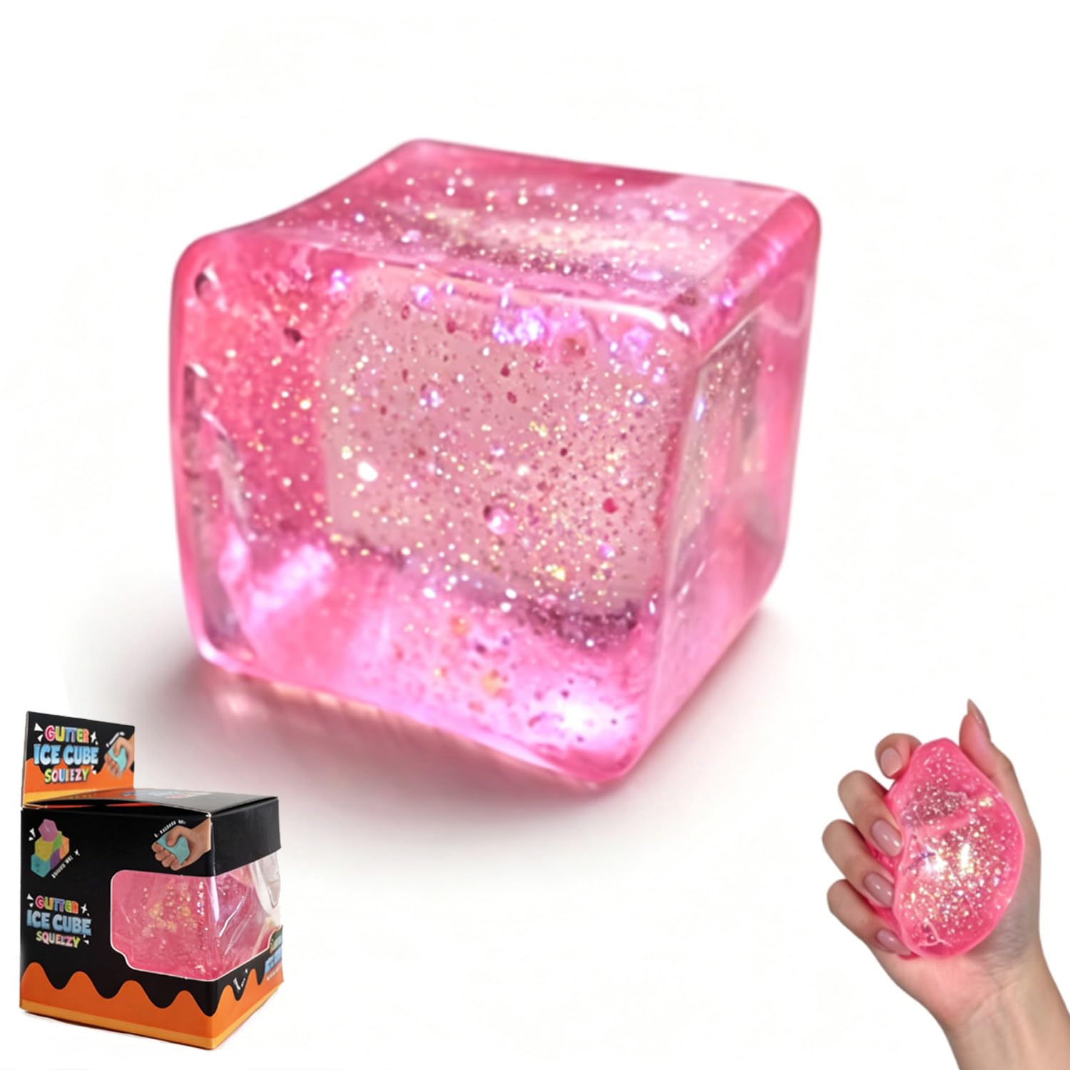 Premium Block Cube Squishy – Ice Cube Squishies for Adults, Slow Rising Stress Cube, Sensory Fidget for Stress Relief, Focus & Play(Pink)