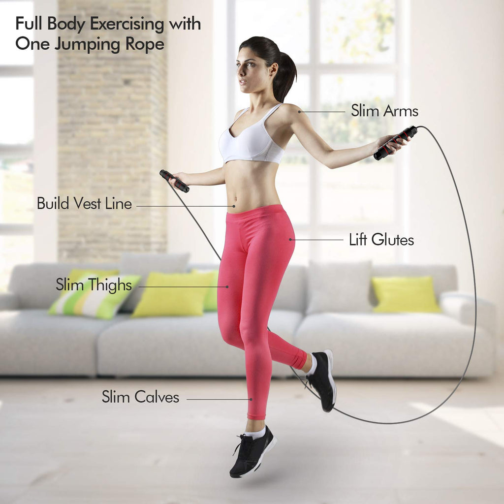 Jump Rope, Tangle-Free Rapid Speed Jumping Rope Cable with Ball Bearings for Women, Men & Kids, Adjustable Steel Jump Rope with Foam Handles for Home Gym Exercise Fitness Workout Equipment & Slim Body