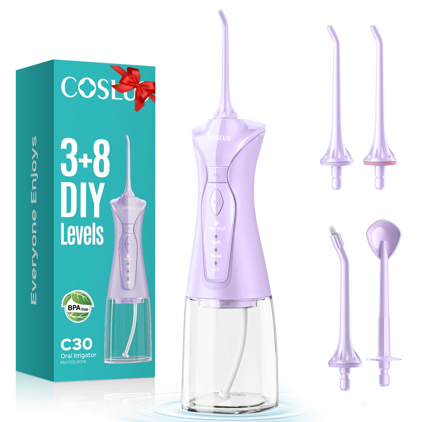 COSLUS Water Dental Flosser Pick for Teeth C30(FC5360): 4 Modes Cordless Portable 300ML Larger Tank Water Teeth Cleaner IPX7 Waterproof Flossing Cleaning Picks for Home Travel Black