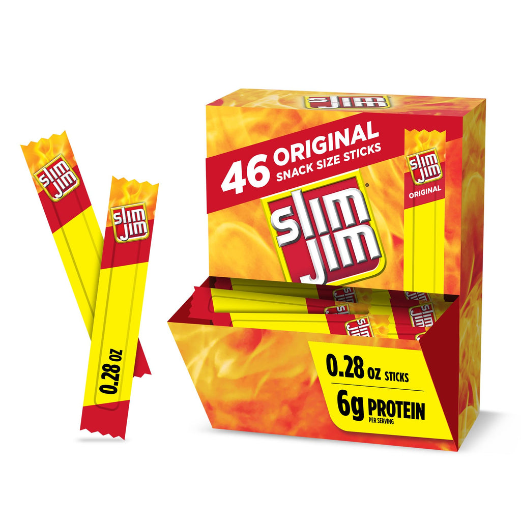 Slim Jim Smoked Meat Sticks, Original Flavor, 6g Protein Per Serving, Snack Size, Father's Day Bulk Snack Gifts, 0.28 oz. (46 Count)