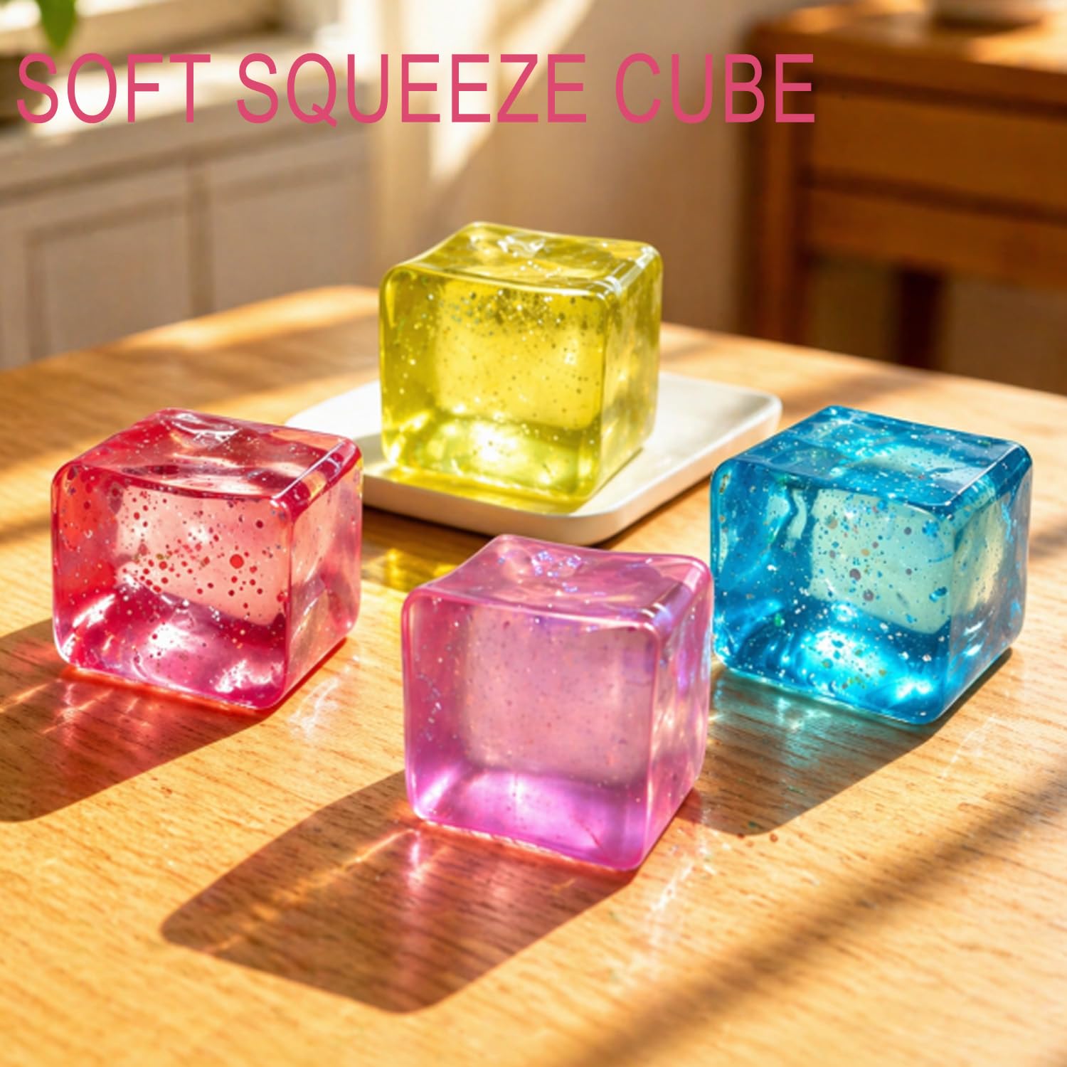 Premium Block Cube Squishy – Ice Cube Squishies for Adults, Slow Rising Stress Cube, Sensory Fidget for Stress Relief, Focus & Play(Pink)