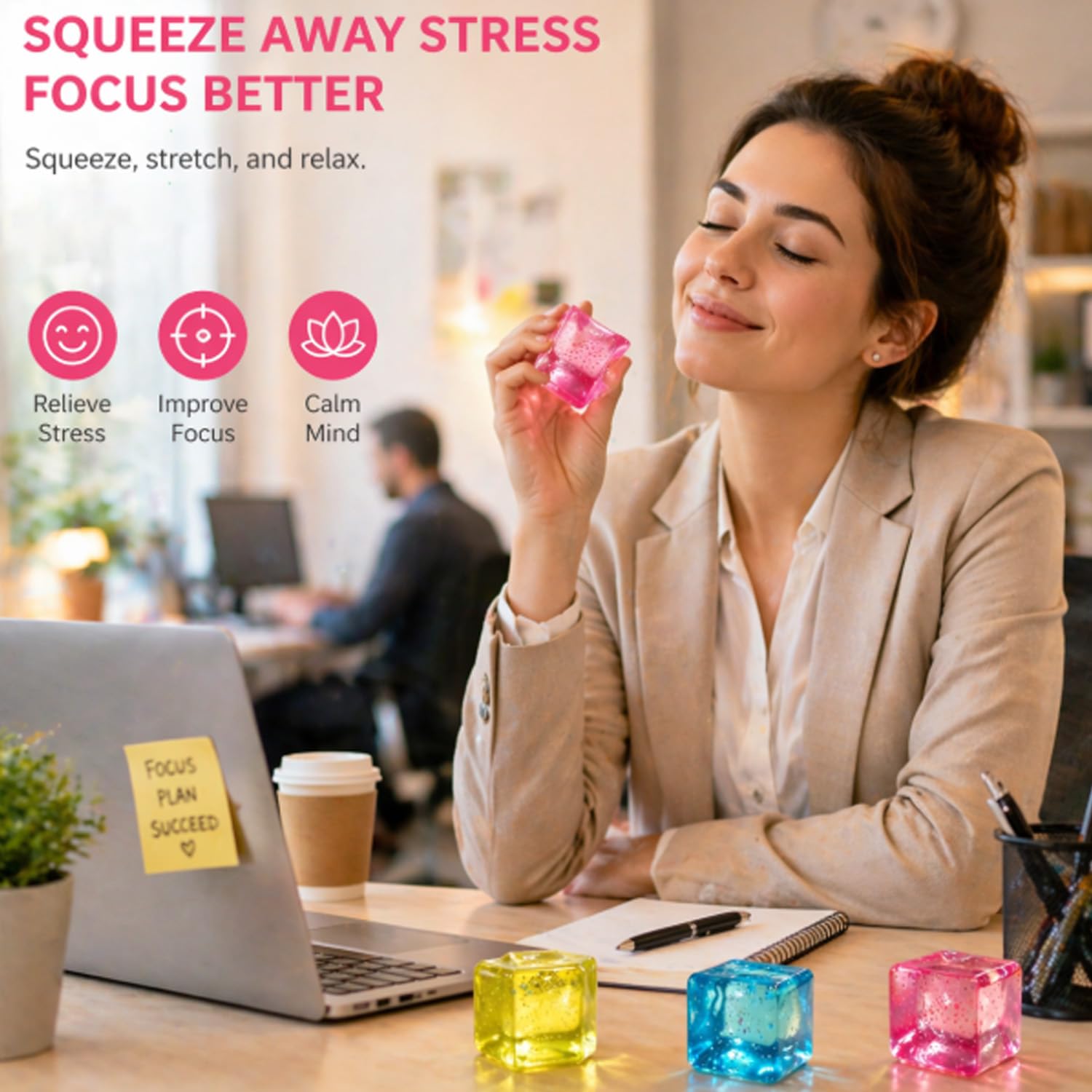 Premium Block Cube Squishy – Ice Cube Squishies for Adults, Slow Rising Stress Cube, Sensory Fidget for Stress Relief, Focus & Play(Pink)
