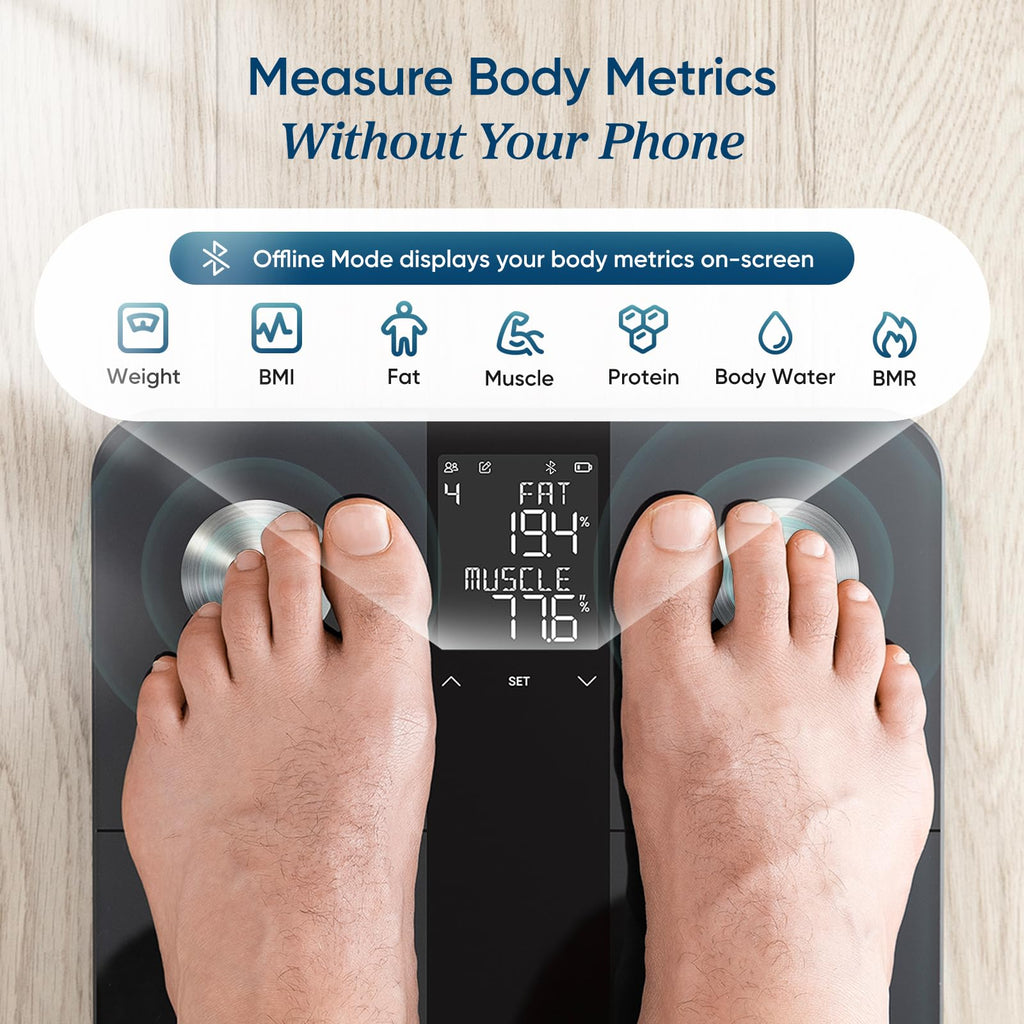 Etekcity Smart Scale for Body Weight, FSA&HSA Eligible, Bathroom Digital Weighing Scale with BMI, Body Fat, Muscle Mass, Accurate Bluetooth Home User Health Equipment Sync Apps, LED, Tempered glass