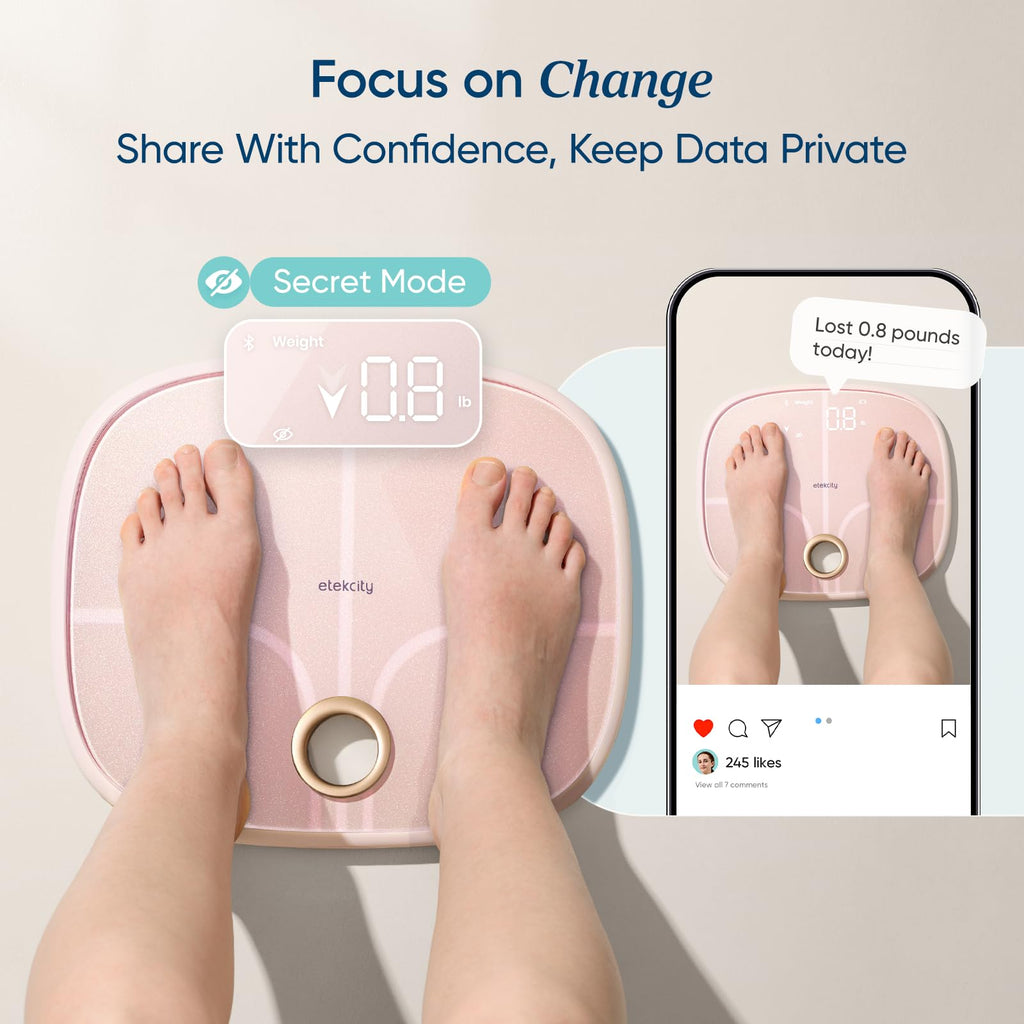 Etekcity Smart Scale for Body Weight, FSA&HSA Eligible, Bathroom Digital Weighing Scale with BMI, Body Fat, Muscle Mass, Accurate Bluetooth Home User Health Equipment Sync Apps, LED, Tempered glass