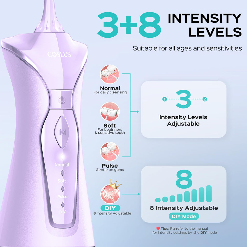 COSLUS Water Dental Flosser Pick for Teeth C30(FC5360): 4 Modes Cordless Portable 300ML Larger Tank Water Teeth Cleaner IPX7 Waterproof Flossing Cleaning Picks for Home Travel Black