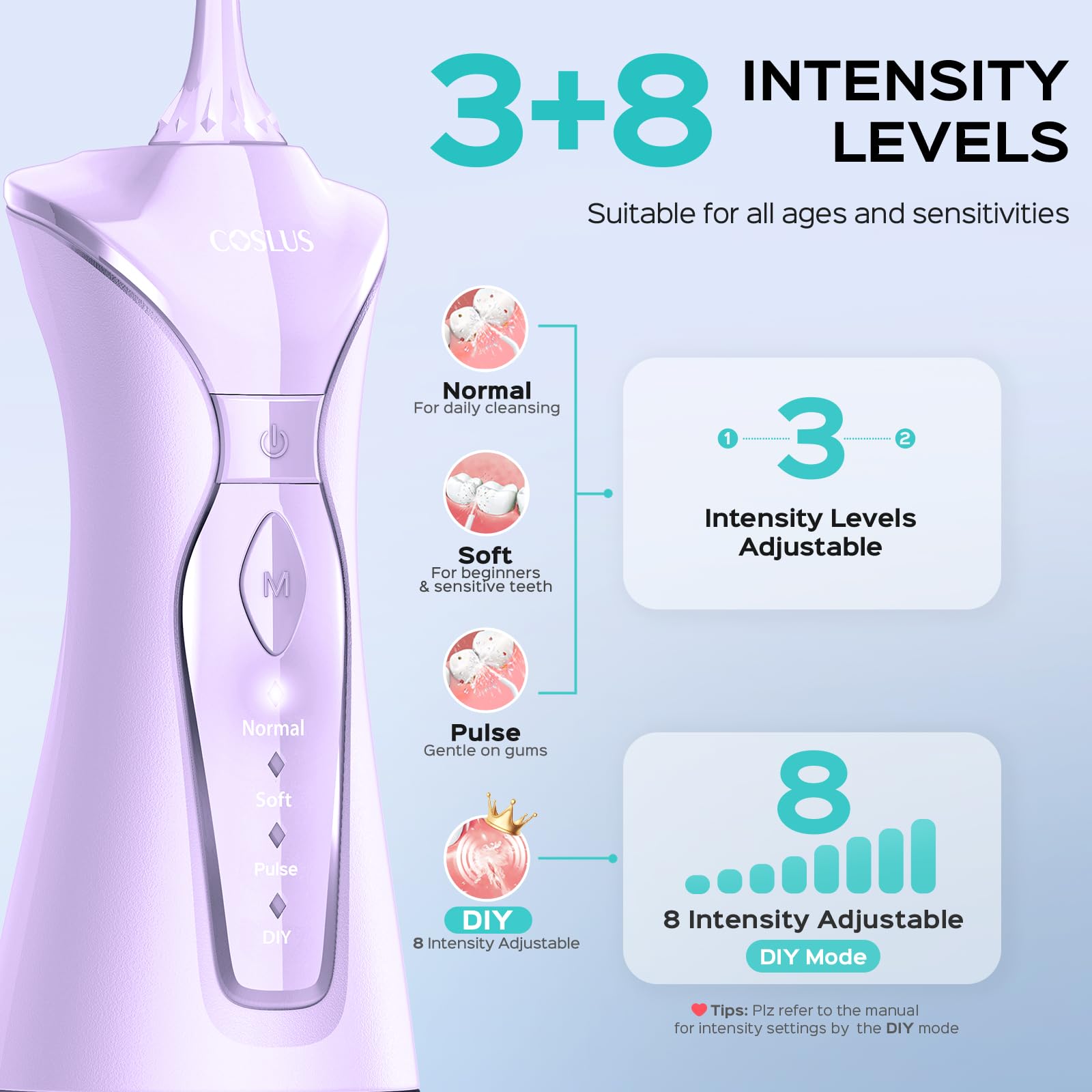COSLUS Water Dental Flosser Pick for Teeth C30(FC5360): 4 Modes Cordless Portable 300ML Larger Tank Water Teeth Cleaner IPX7 Waterproof Flossing Cleaning Picks for Home Travel Black