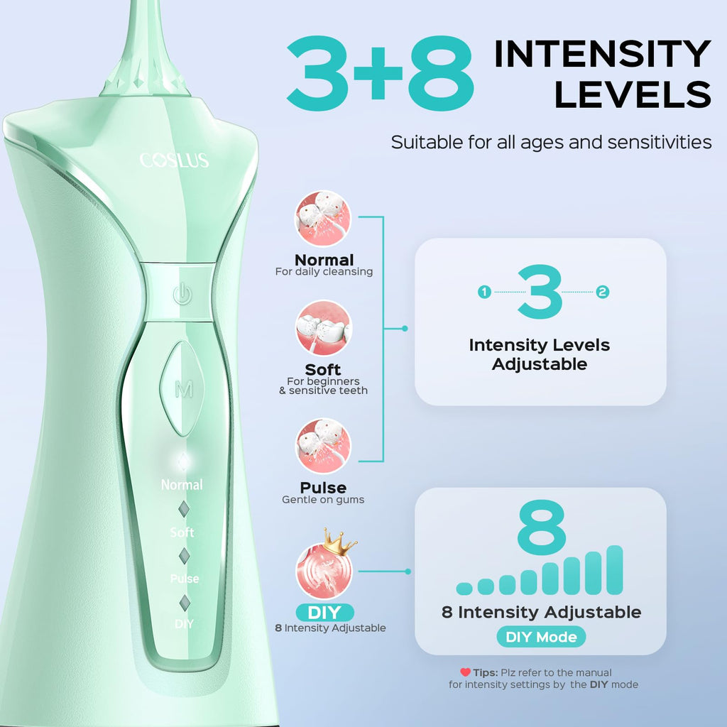 COSLUS Water Dental Flosser Pick for Teeth C30(FC5360): 4 Modes Cordless Portable 300ML Larger Tank Water Teeth Cleaner IPX7 Waterproof Flossing Cleaning Picks for Home Travel Black