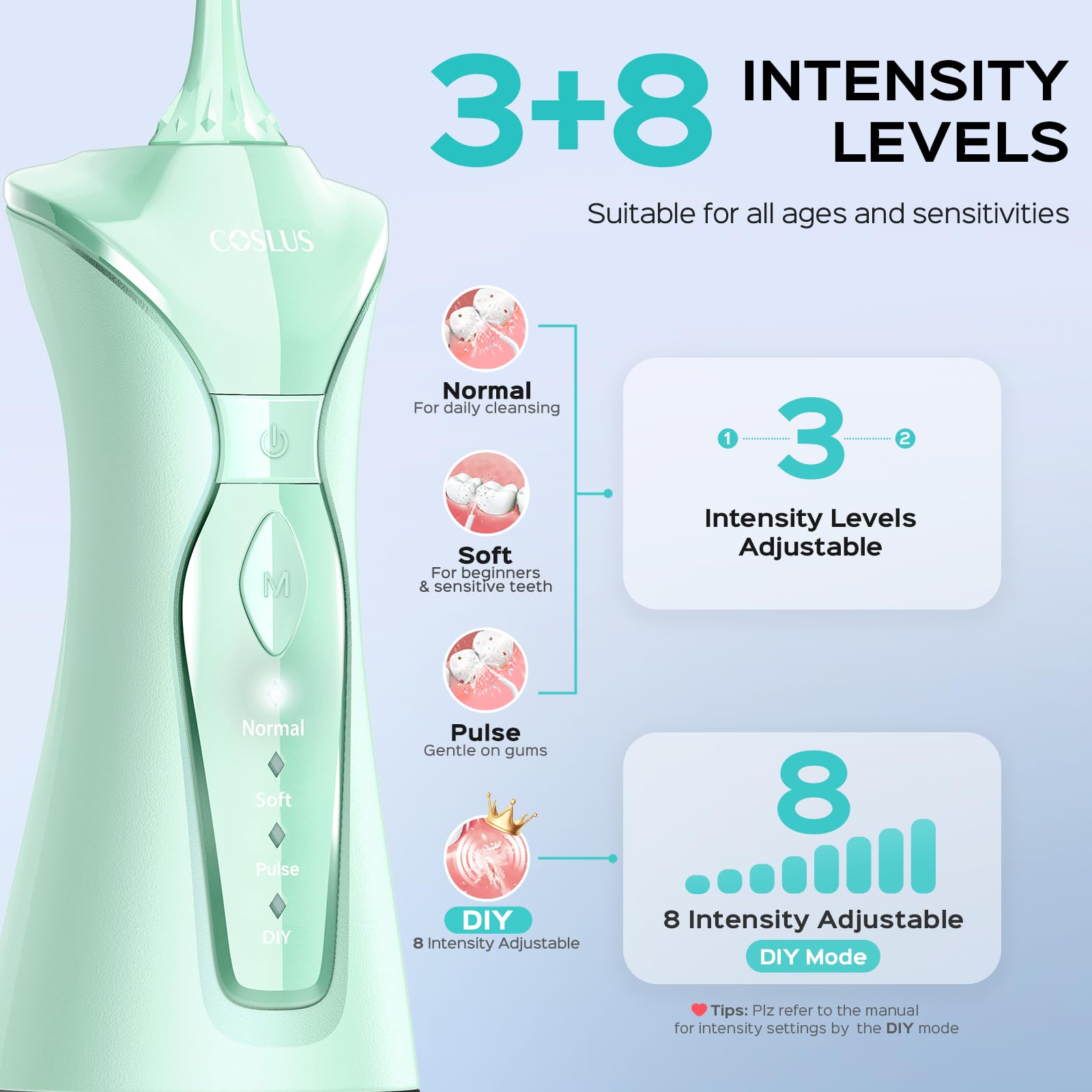 COSLUS Water Dental Flosser Pick for Teeth C30(FC5360): 4 Modes Cordless Portable 300ML Larger Tank Water Teeth Cleaner IPX7 Waterproof Flossing Cleaning Picks for Home Travel Black
