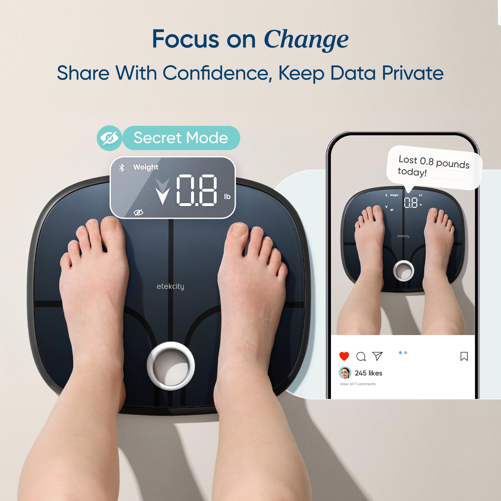 Etekcity Smart Scale for Body Weight, FSA&HSA Eligible, Bathroom Digital Weighing Scale with BMI, Body Fat, Muscle Mass, Accurate Bluetooth Home User Health Equipment Sync Apps, LED, Tempered glass