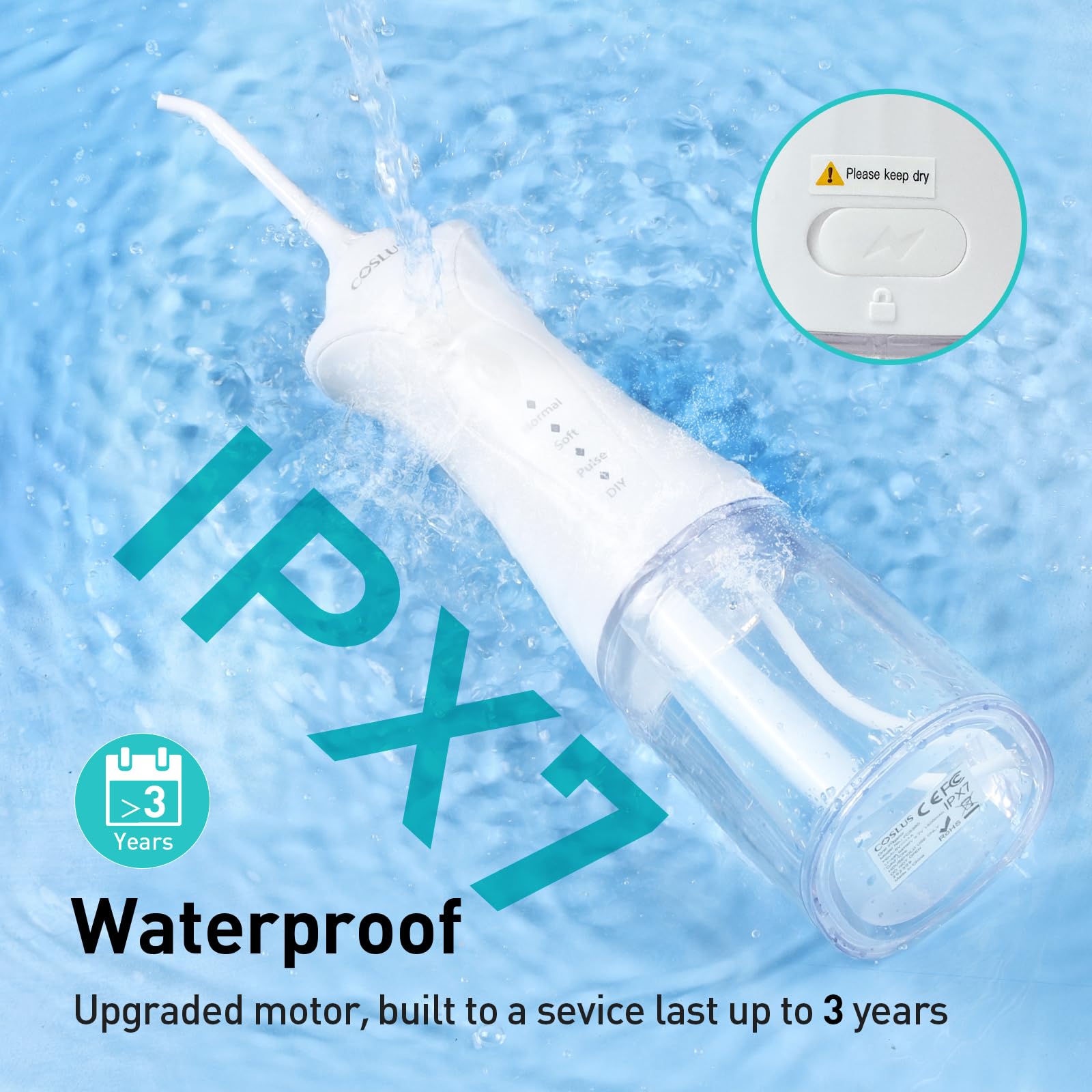 COSLUS Water Dental Flosser Pick for Teeth C30(FC5360): 4 Modes Cordless Portable 300ML Larger Tank Water Teeth Cleaner IPX7 Waterproof Flossing Cleaning Picks for Home Travel Black