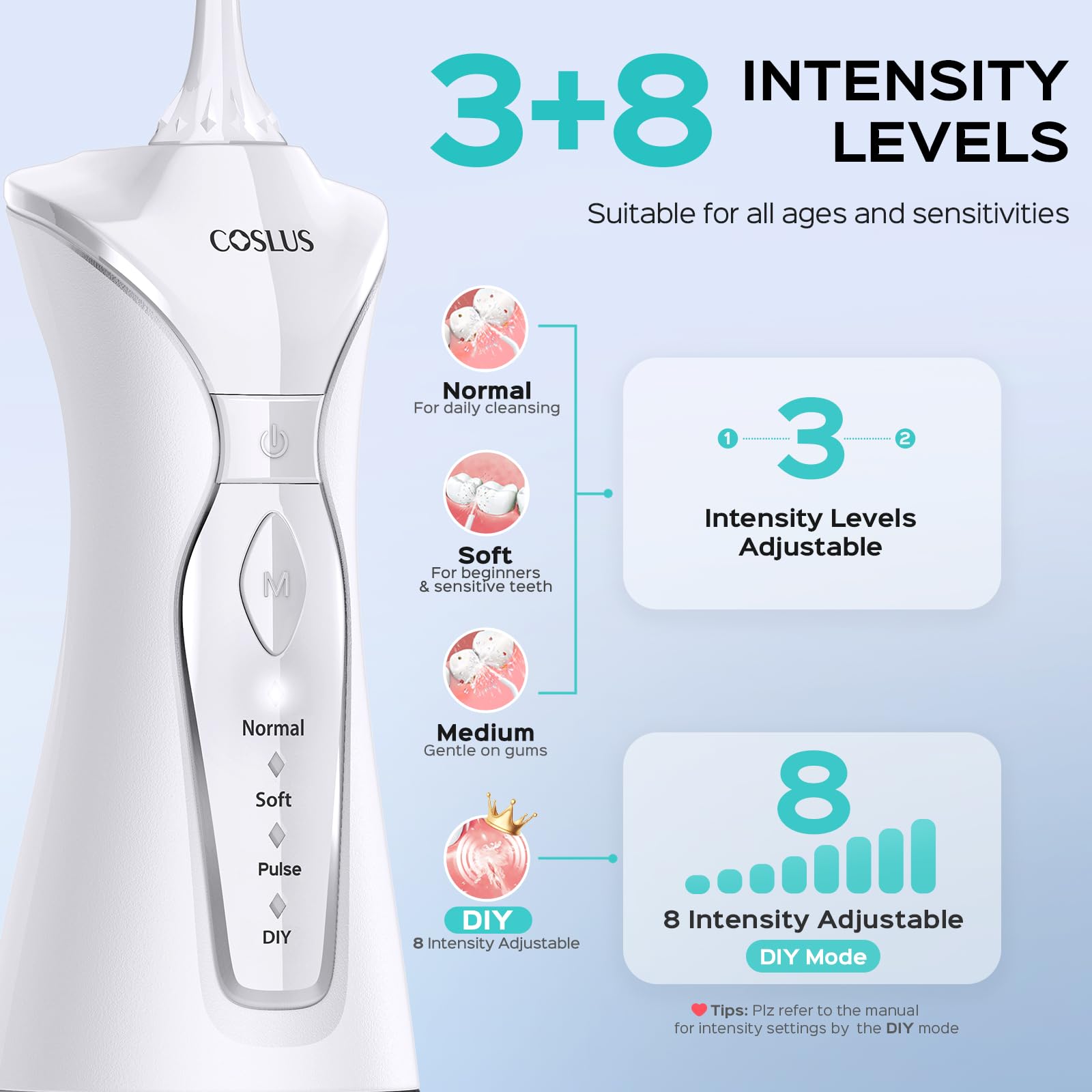 COSLUS Water Dental Flosser Pick for Teeth C30(FC5360): 4 Modes Cordless Portable 300ML Larger Tank Water Teeth Cleaner IPX7 Waterproof Flossing Cleaning Picks for Home Travel Black