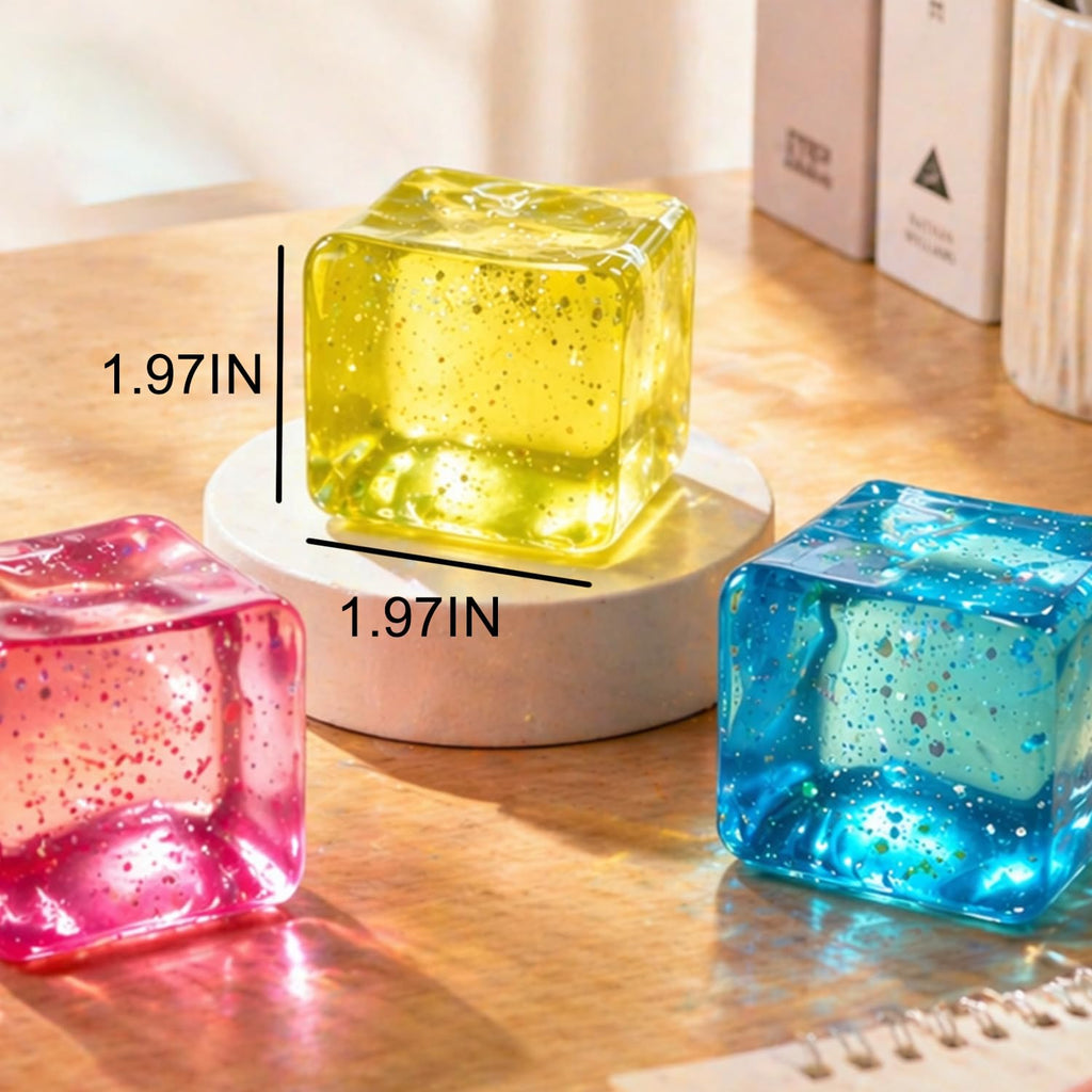 Premium Block Cube Squishy – Ice Cube Squishies for Adults, Slow Rising Stress Cube, Sensory Fidget for Stress Relief, Focus & Play(Pink)