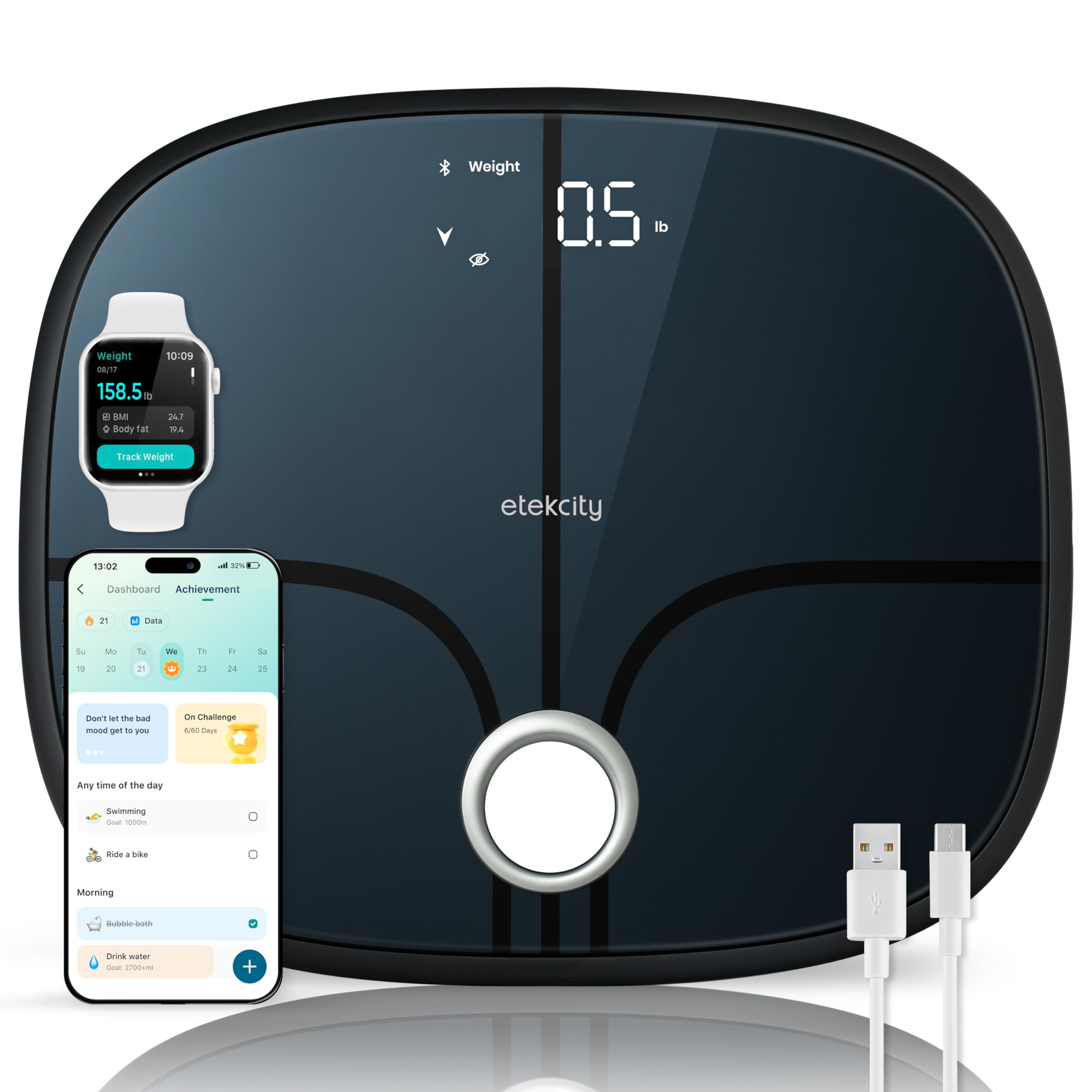 Etekcity Smart Scale for Body Weight, FSA&HSA Eligible, Bathroom Digital Weighing Scale with BMI, Body Fat, Muscle Mass, Accurate Bluetooth Home User Health Equipment Sync Apps, LED, Tempered glass