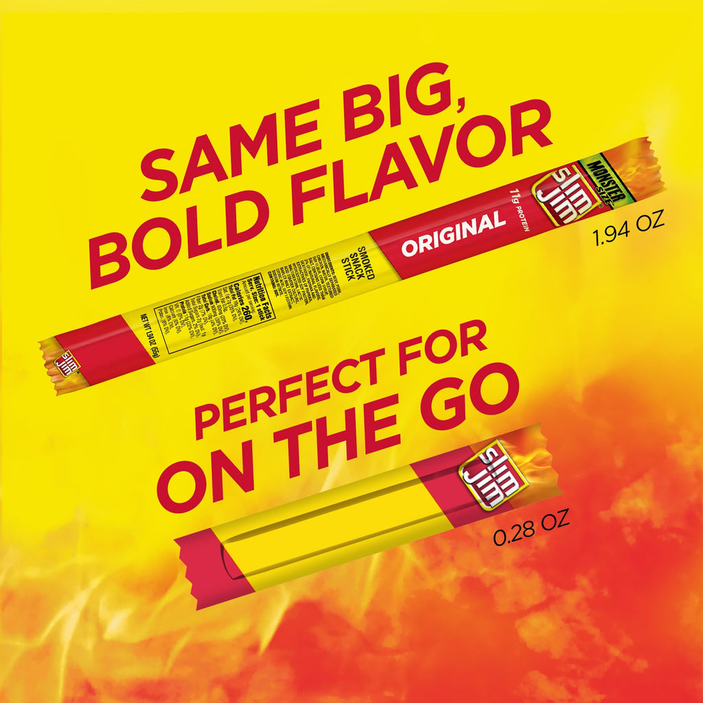 Slim Jim Smoked Meat Sticks, Original Flavor, 6g Protein Per Serving, Snack Size, Father's Day Bulk Snack Gifts, 0.28 oz. (46 Count)