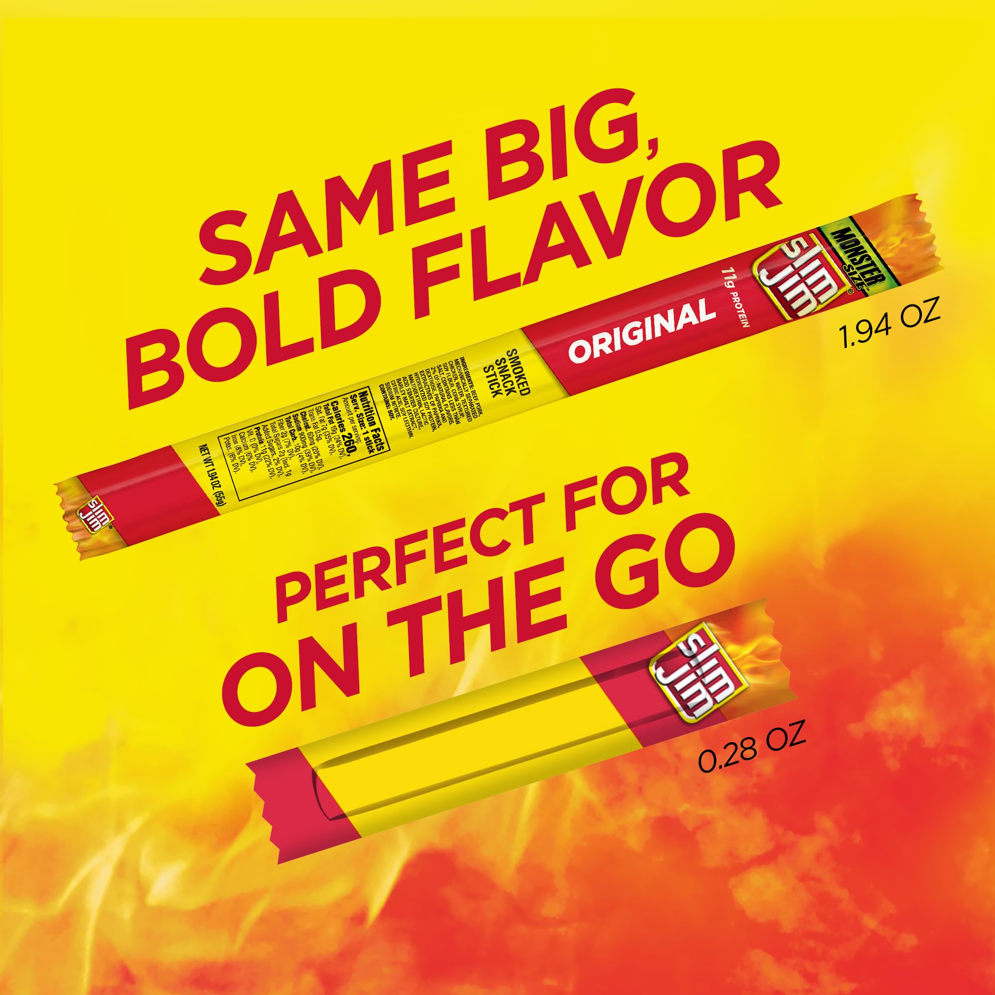 Slim Jim Smoked Meat Sticks, Original Flavor, 6g Protein Per Serving, Snack Size, Father's Day Bulk Snack Gifts, 0.28 oz. (46 Count)