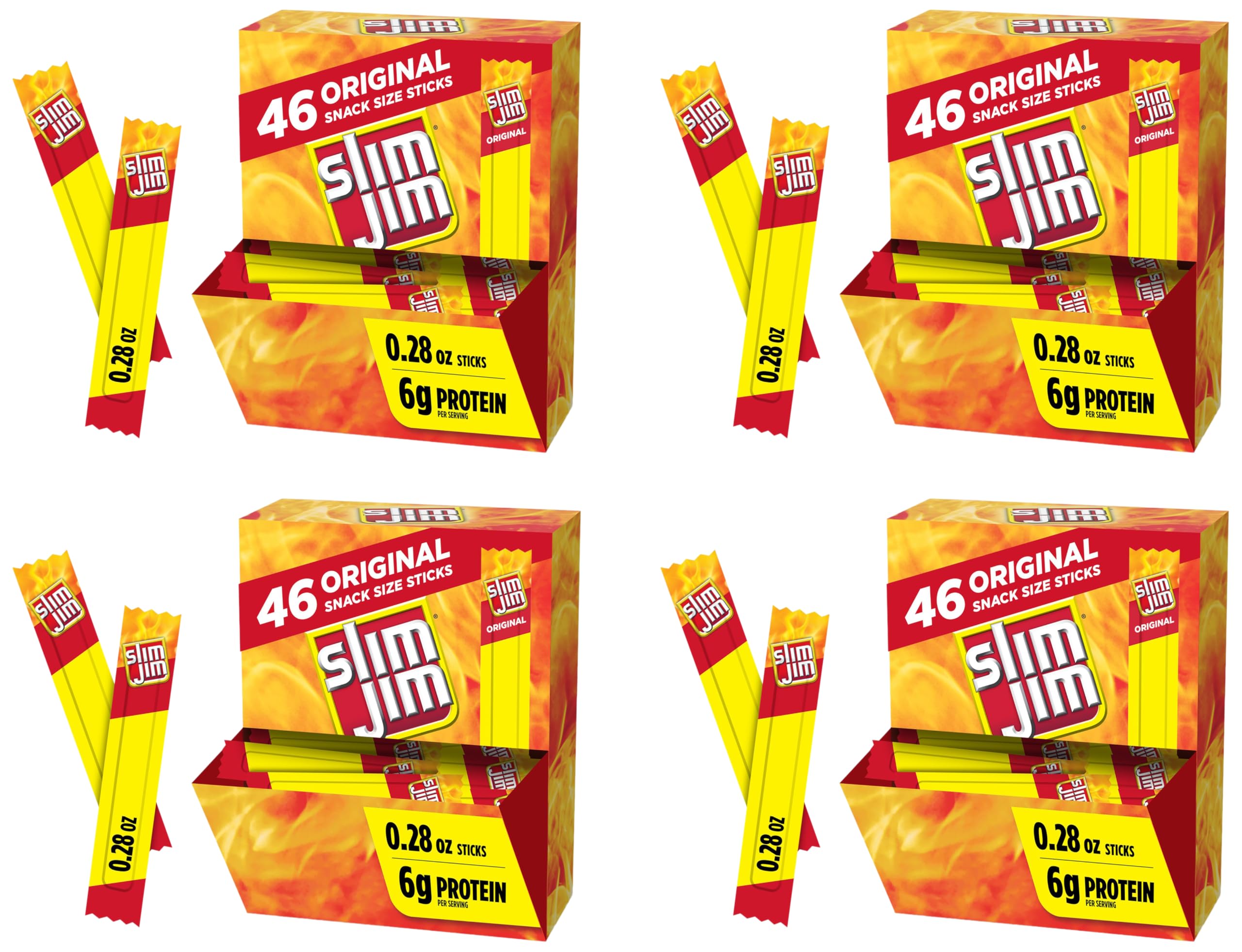 Slim Jim Smoked Meat Sticks, Original Flavor, 6g Protein Per Serving, Snack Size, Father's Day Bulk Snack Gifts, 0.28 oz. (46 Count)